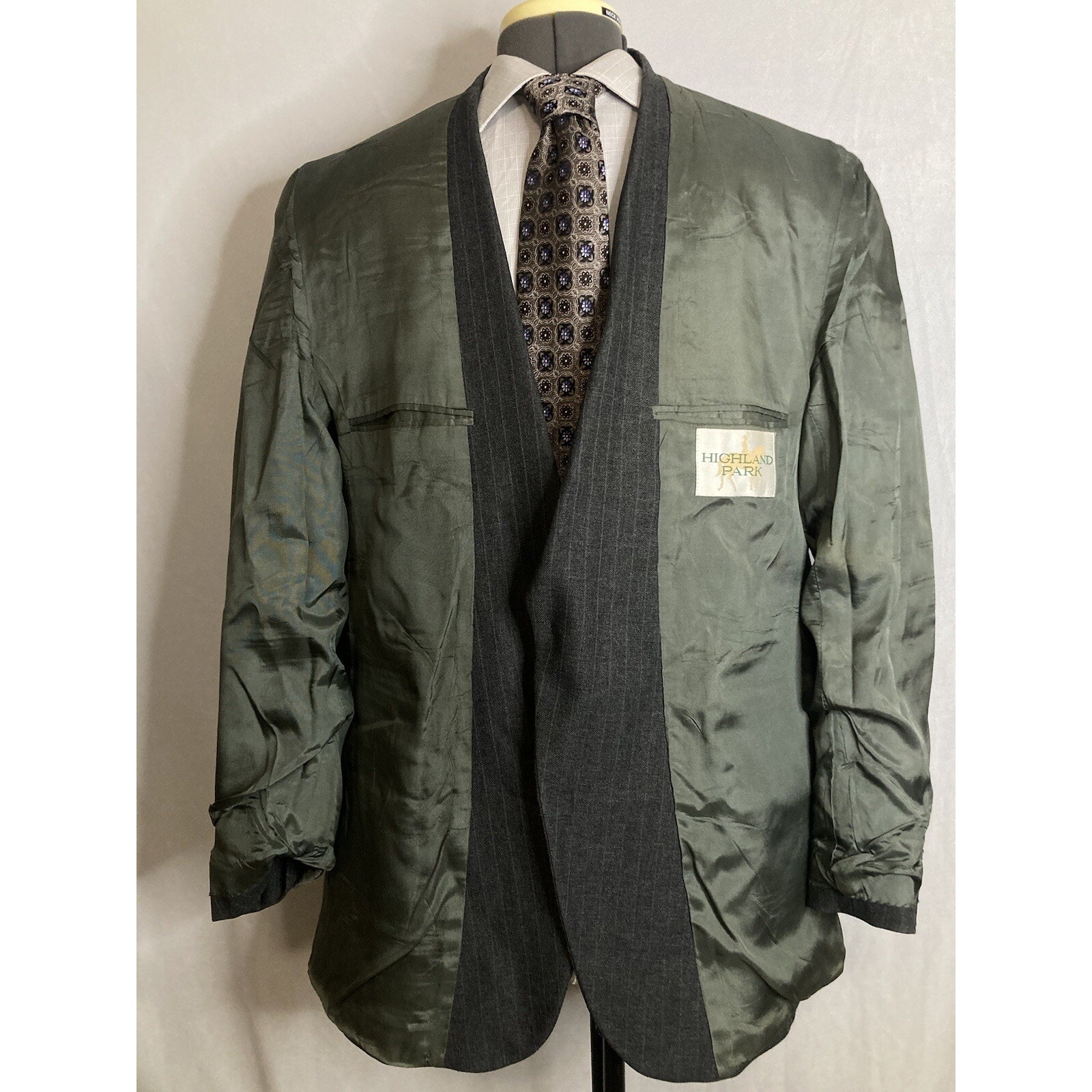 Mens 44r Blazer Gray Striped Wool 2xl 48" Sport Coat Suit Jacket Highland Park — image 7 of 8